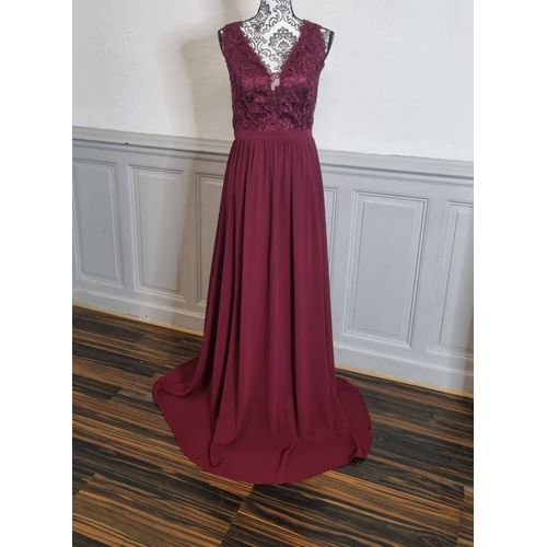 Robe Cérémonie Longue Bordeaux Buste Dentelle Taille 48