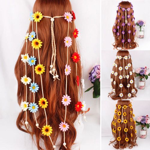 Boho Femmes Tournesol Marguerite Gland Bandeau Guirlande Accessoire De Coiffure-Orange