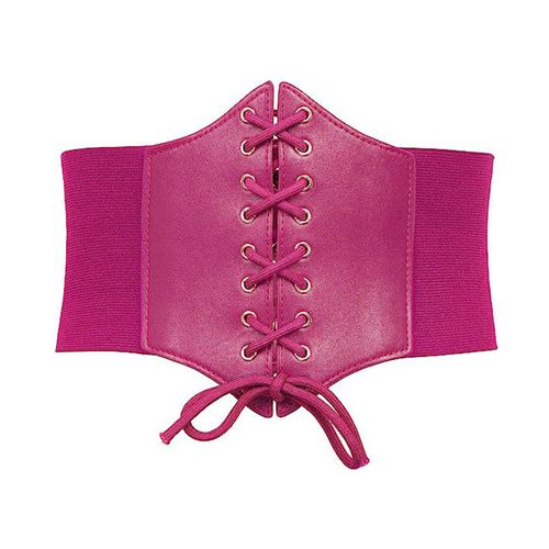 Corset Élastique À Lacets Pour Femmes, Large Ceinture, Couleur Unie, Tenues En Simili Cuir, Robes Hauts Cintré À La Taille-Rose Rouge