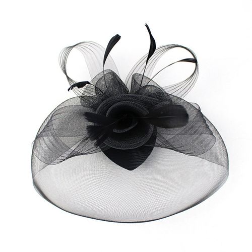 Chapeau Fascinateur Pour Femmes, Voile De Plumes Élégant, Maille Rétro Léger, Accessoires De Costume, Couleur Pure, Chapeau De Mariée De Mariage Pour Fête-Noir