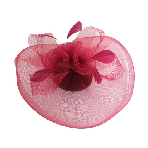 Chapeau Fascinateur Pour Femmes, Voile De Plumes Élégant, Maille Rétro Léger, Accessoires De Costume, Couleur Pure, Chapeau De Mariée De Mariage Pour Fête-Vin Rouge