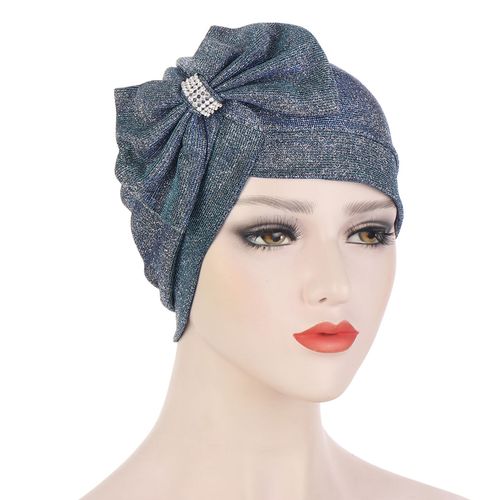 Bonnet De Tête En Polyester Élastique Multicolore, Croix Sur Le Front, Grand N?ud, Enveloppe De Tête Pour Femmes-Bleu Marine