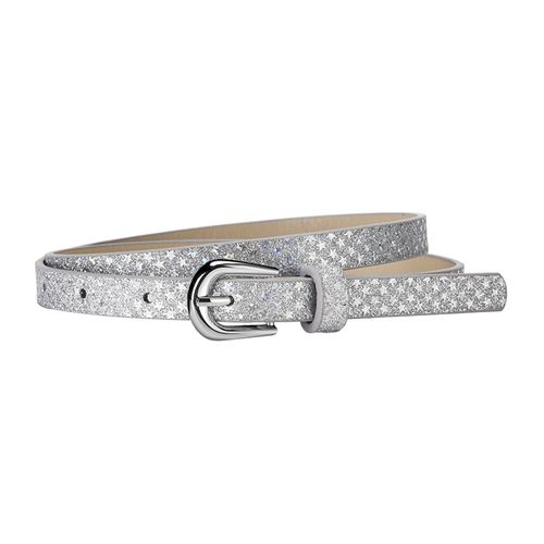 Ceinture En Faux Cuir Pour Enfants, Design Multi-Trous, Longueur Réglable, Robe En Jean, Accessoire Décoré À Paillettes-Argent