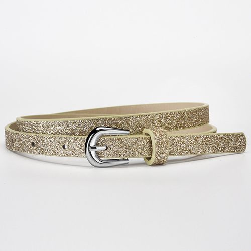 Ceinture En Faux Cuir Pour Enfants, Design Multi-Trous, Longueur Réglable, Robe En Jean, Accessoire Décoré À Paillettes-Doré
