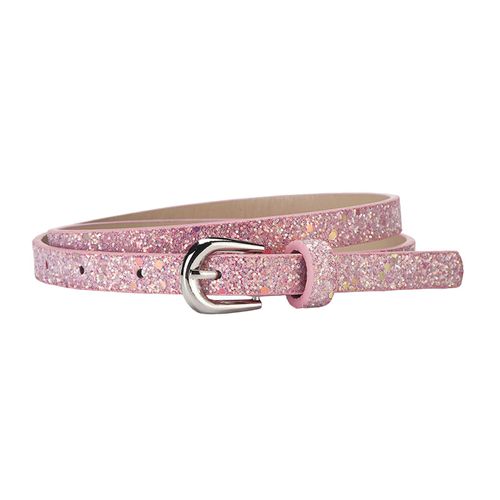 Ceinture En Faux Cuir Pour Enfants, Design Multi-Trous, Longueur Réglable, Robe En Jean, Accessoire Décoré À Paillettes-Rose