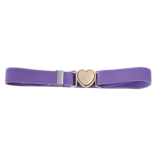 Ceinture Unisexe Avec Bande De Couleur Contrastée, Boucle En Forme De C?ur Métallique, Ceinture Légère, Bande Élastique Réglable, Sangle De Taille Pour Fille, Pour Les Fêtes, Usage Quotidien-Violet