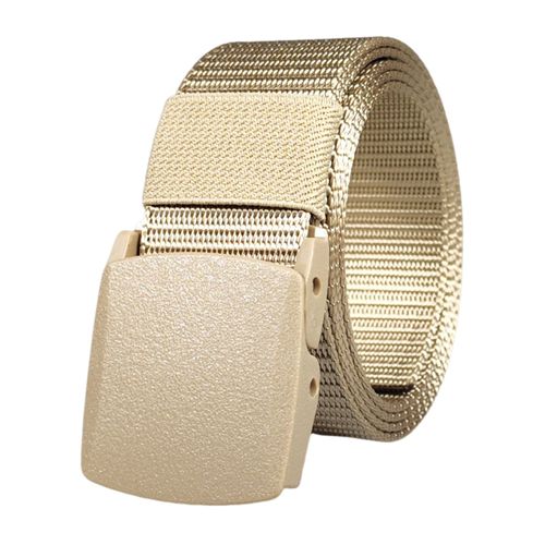 Ceinture En Nylon Sans Métal Pour Hommes, Sangle Tissée, Conception Réglable Sans Trou, Ceinture De Randonnée, Course À Pied, Ceinture De Pompier, Accessoires De Costume-120 Cm Beige