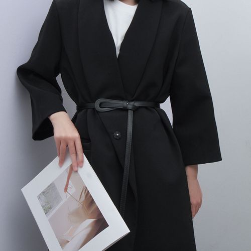 Ceinture En Simili Cuir Avec Décoration Nouée, Simple Et Polyvalente, Ceinture De Taille, Accessoire À La Mode-Noir