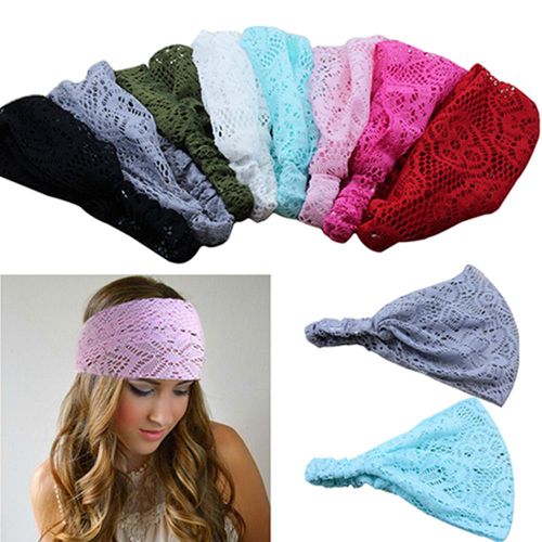 Mode Fille Extensible Large Dentelle Bandeau Turban Bandeau Bandanas Bandeau-Rose