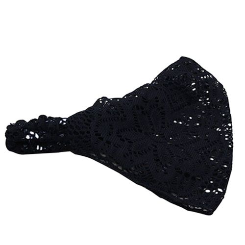 Mode Fille Extensible Large Dentelle Bandeau Turban Bandeau Bandanas Bandeau-Noir