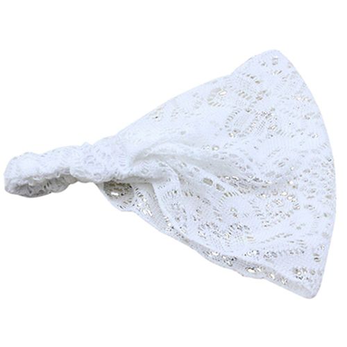 Mode Fille Extensible Large Dentelle Bandeau Turban Bandeau Bandanas Bandeau-Blanc
