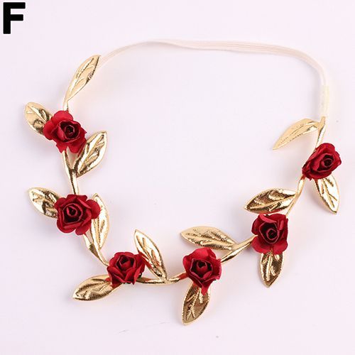 Bandeau Élastique En Forme De Feuilles De Roses Pour Filles, Superbe Bandeau De Fête-Rouge Vif
