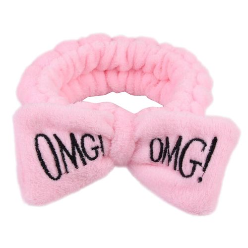 Bandeau Avec Lettres Imprimées Et N?Ud Papillon, Couvre-Chef En Tissu En Peluche Pour Femmes, Pour Le Maquillage-Rose