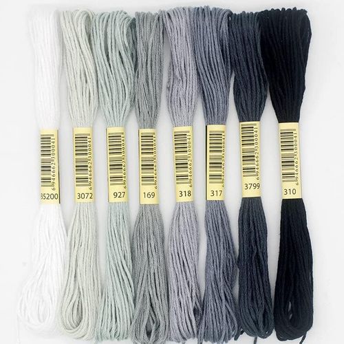 Ytseazn-Lot De 6 Fils À Broder En Polyester Et Coton Pour Broderie,Bricolage,Artisanat,Série Grise