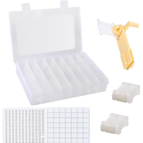 Ytseazn-Boîte De Rangement Pour Fil À Broder ¿ 24 Bobines De Fil À Broder Avec Enrouleur De Bobine,40 Bobines De Fil En Plastique Dur Et Autocollants Pour Travauxmanuels,Broderie,Couture
