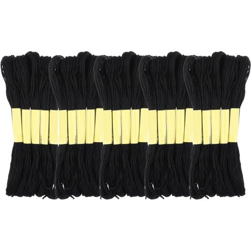 Ytseazn-Lot De 25 Écheveaux De Fil À Broder Noir De 8m- Fil À Broder Pour Point De Croix- Fil D'amitié Pour Bracelets D'amitié- Fil À Enrouler Les Cheveux
