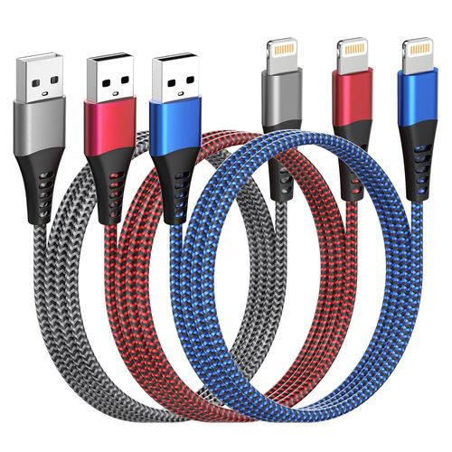 Ytseazn-Câble Iphone 2m/Lot De 3 Certifiésmfi,Câble Chargeur Iphone 2m Long Câble Lightning Usb Nylon Cable Iphone Chargeur Rapide Cordon Chargeur Iphone Fil Pour Iphone 14/13/12/11/Xsmax/Xr/X/8/7/6s/5s/Se