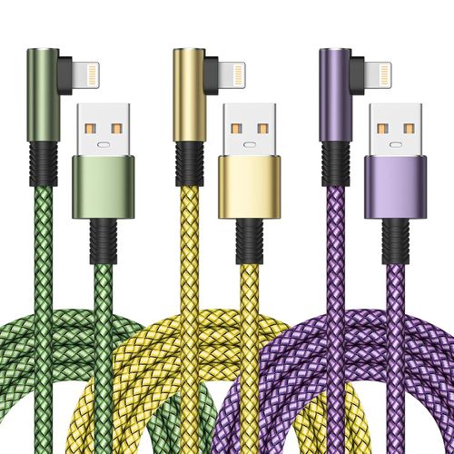 Ytseazn-Cable Iphone,[2m/Lot De 3]Fil Chargeur Iphone Charge Rapide Tressé Longue Cordon Iphone Certifiémfi Angle Câble Lightning Usb Pour Iphone 13/11/14/12 Promax Plusmini Xr Xs 8 7 6s Se,Ipad,Airpods