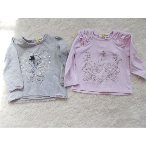 Lot De 2 Hauts Bébé Fille &#34 Tweety Titi &#34 Taille 9 Mois Idée Cadeau