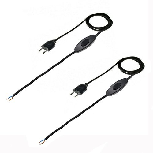 Pack 2 Câble pour Lampe 1,5m Noir | Câble avec Interrupteur | Câble d'alimentation Euro | Fabriqué en Italie | Cordon avec Interrupteur et Prise