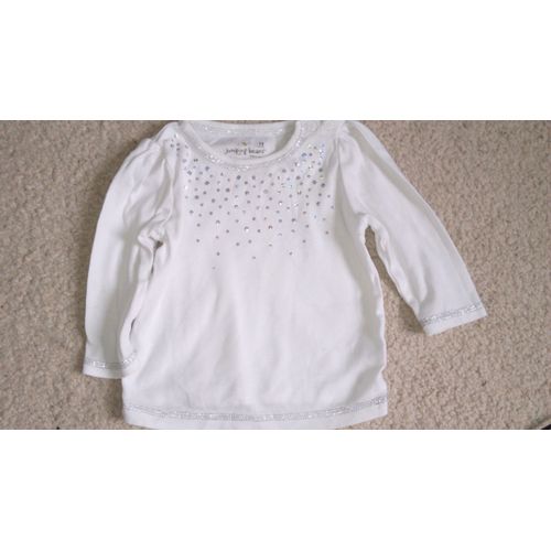 T.Shirt Blanc Bébé Fille Avec Strass Manches Longues Taille 12 Mois