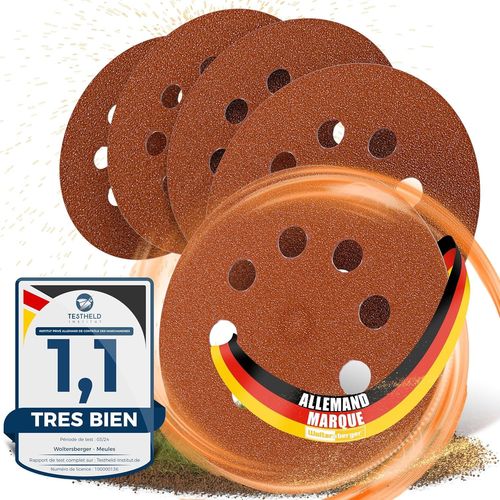 50 pièces Disques Abrasifs Rouge ¿ 8 trous ¿ Ø 125 mm ¿ grain 150 ¿ pour ponceuses orbitales aléatoires ¿ feuilles abrasives ¿ papier de verre