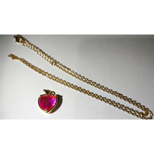 Pendentif En Coeur Rose Et Chaîne