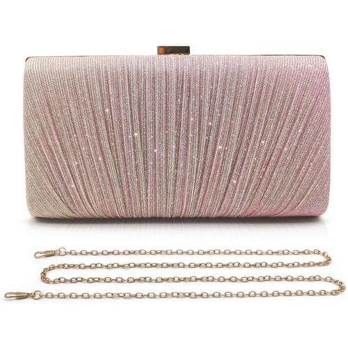 Pochettes et Clutches Femme Pochette Ceremonie Mariage Petit Sac a Main Chaine Pochette Soiree Femme Chic Sac Paillettes avec Bandouliere (Or Rose)
