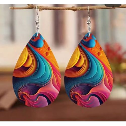Boucles D'oreilles Pendantes En Forme De Goutte De Couleur Marbre, Ornements De Section Créative