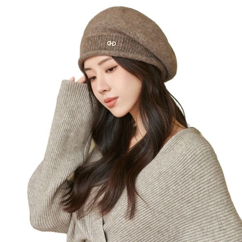 Femmes Hiver Béret Chapeau Élastique Tricot Couleur Unie Doux Chaud Épais Coupe-Vent Décoratif Artiste Français Peintre Chapeau Vintage Élégant Casquette Dame Chapeaux-Café