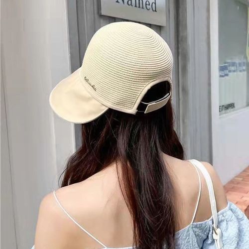 Chapeau De Soleil De Couleur Unie Pour Femmes, Style Pêcheur, Avec Design Réglable, Chapeau De Paille De Pêche En Plein Air D'été-Beige