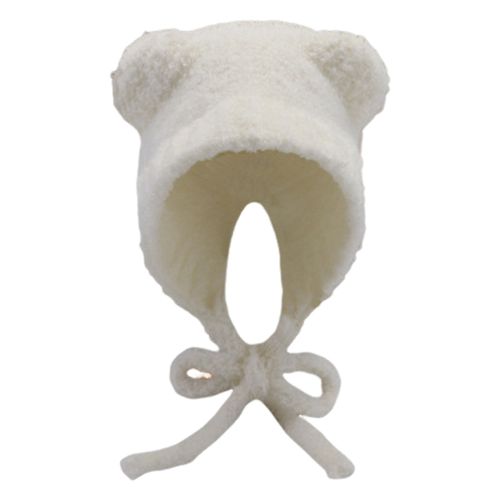 Chapeau Tricoté D'hiver En Forme D'ours De Dessin Animé, En Peluche Épaisse, Sangle À Lacets, Tricoté, Résistant Au Froid, Couvre-Chef Coupe-Vent Pour Filles, Casquette D'activités De Plein Air-Beige1