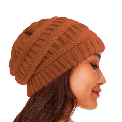 Chapeau D'hiver Unisexe En Tricot Épais, Coupe-Vent, Garde Au Chaud, Protection Des Oreilles, Couvre-Chef, Casquette Baggy Élastique Sans Bords, Bonnet De Ski Pour L'école En Plein Air-Caramel