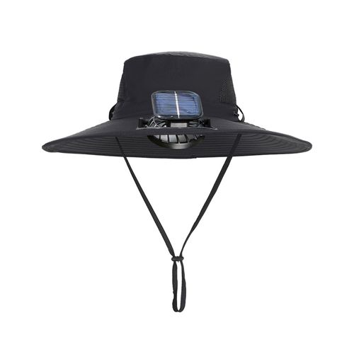 Chapeau De Soleil Extérieur À Large Bord Avec Ventilateur À Énergie Solaire, Conception En Maille Respirante, Protection Uv, Chapeau Pour Enfants Garçons-Noir