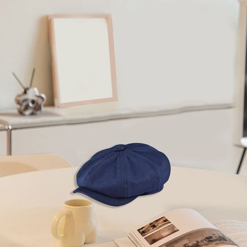 Béret Chapeau À Bord Court Style Britannique Rétro Haut Rond Texture Fine Protection Solaire Respirant Classique Western Newsboy Chapeau Accessoires De Mode-Bleu