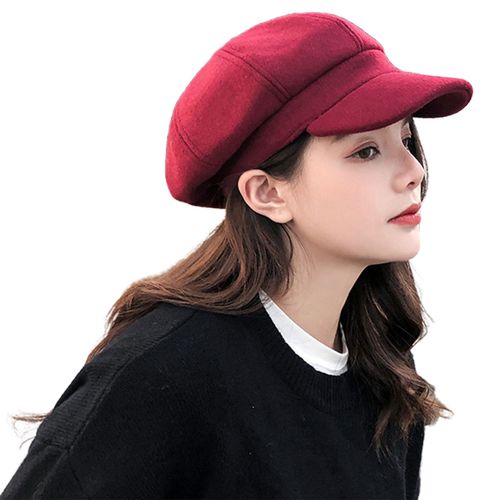 Béret Rétro Pour Femmes, Couleur Unie, Décontracté, Confortable, Respirant, Garde Au Chaud, Laine Épaisse, Printemps Automne, Casquette Octogonale, Chapeau De Peintre Pour L'extérieur-Vin Rouge