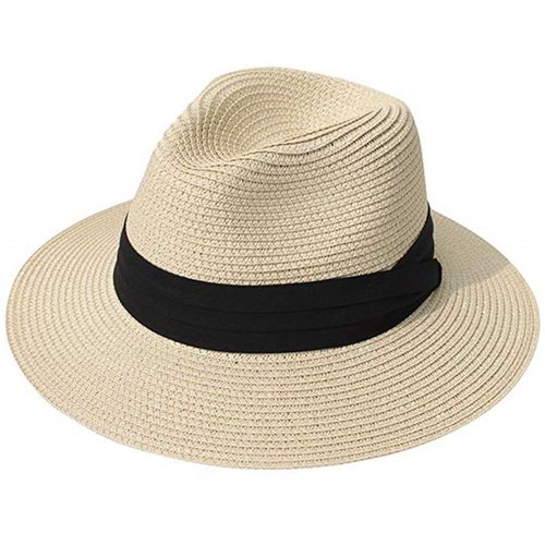 Chapeau De Paille À Large Bord Pour Femmes, Protection Solaire, Applications Larges, Simple, Couleur Pure, Pour La Plage-Beige