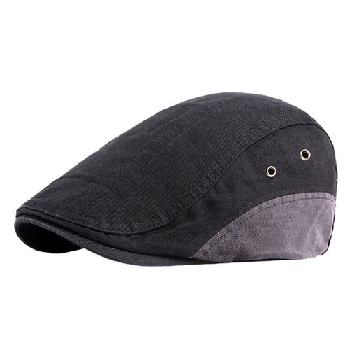Casquette Newsboy Rétro Patchwork Respirant Ajustable Style Britannique Protection Solaire Couleur Unie Printemps Automne Hommes Béret Chapeau Plat Pour Le Shopping-Noir