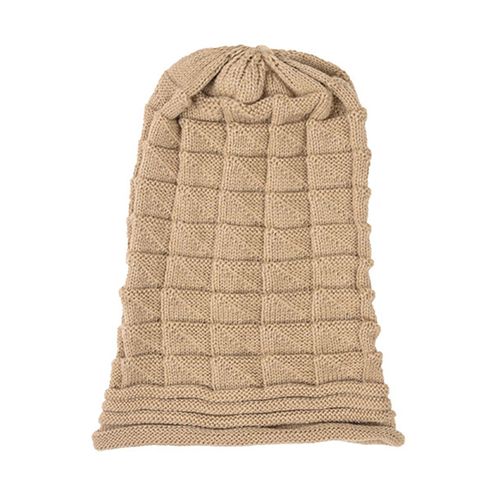 Chapeau Tricoté Plissé Ample Baggy Couleur Unie Extensible Résistant Au Froid Fil De Laine Automne Hiver Femmes Bonnet Crâne Casquette Pour L'extérieur-Chameau