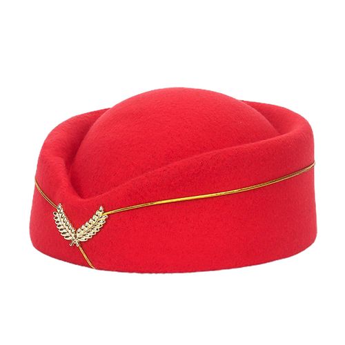 Chapeau D'hôtesse De L'air Élégant Insigne De Broderie Confortable Respirant Décoratif Habiller En Laine Femmes Hôtesses De L'air Béret Casquette Uniforme Formelle Pour La Performance-Rouge