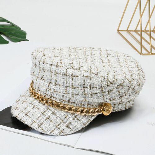 Béret Chapeau Chaîne Ornement Protection Solaire Respirant Style Rétro Ne Se Décolore Pas Garder Au Chaud Coton Femmes Hiver Automne Béret Casquette Plate Pour Un Usage Quotidien-Blanc