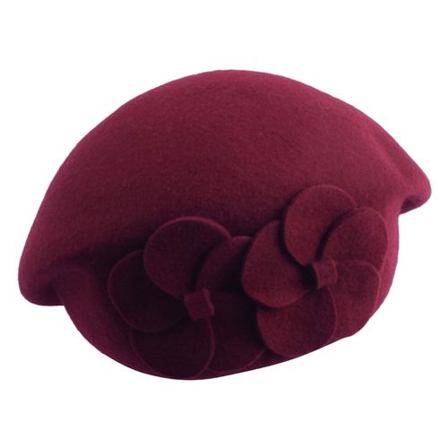 Béret Chapeau À Double Fleurs, Élégant, Classique, Uni, Doux, Garde Au Chaud, Couleur Unie, Automne Hiver, Casquette D'artiste Français Pour L'extérieur-Vin Rouge