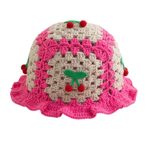 Chapeau En Laine De Dessin Animé, Chapeau En Tricot Avec Appliques De Champignons Cerises, Couleur Bonbon, Couvre-Chef Pour Enfants, Chapeau Seau, Photographie Pour Enfants, Chapeau Au Crochet, Fêtes D'anniversaire, Casquette D'extérieur-Cerise