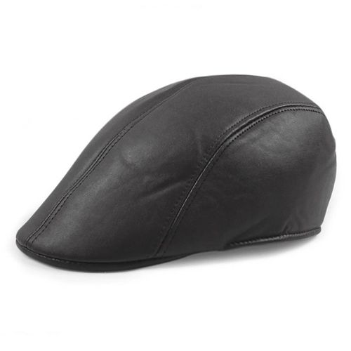 Casquette Newsboy Rétro En Faux Cuir Pour Hommes, Doux, Confortable, Imperméable, Couleur Unie, Garde Au Chaud, Thermique, Béret Plat Pour L'extérieur, Hiver-Noir