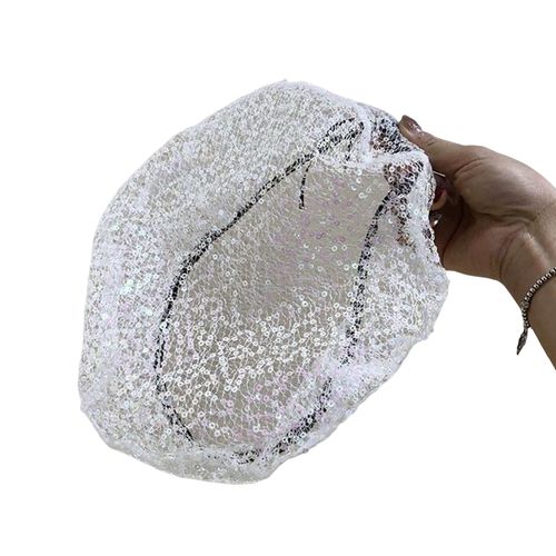 Chapeau En Dentelle Pour Femmes, Décor À Paillettes, Ajouré, Béret De Couleur Unie, Tour De Tête Réglable, Couvre-Chef Fin Pour Fête De Bal, Cosplay-Blanc