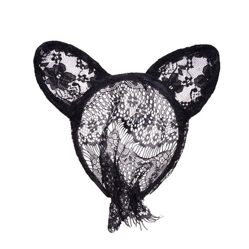 Mode Sexy Femmes Bandeau Dentelle Oreilles De Chat Voile Noir Masque Pour Les Yeux Fête Chapeaux