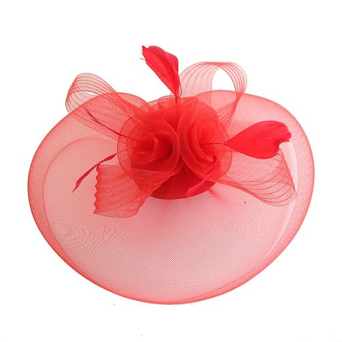 Chapeau Fascinateur Pour Femmes, Voile De Plumes Élégant, Maille Rétro Léger, Accessoires De Costume, Couleur Pure, Chapeau De Mariée De Mariage Pour Fête-Rouge