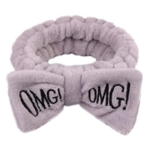 Bandeau Avec Lettres Imprimées Et N?Ud Papillon, Couvre-Chef En Tissu En Peluche Pour Femmes, Pour Le Maquillage-Gris