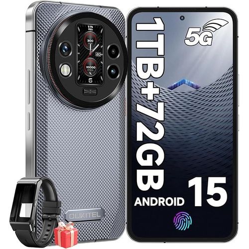 OUKITEL WP200 Pro Android 15 Smartphone Incassable 72 Go + 1 To, 6.7''FHD+ 8800mAh Dual SIM 5G avec Écouteurs/Montre Détachables Téléphone - Gris