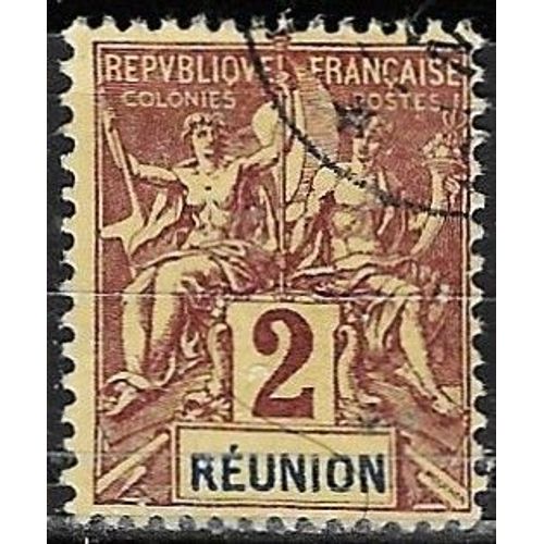 France, Ile De La Réunion, Colonie Française 1892, Beau Timbre Classique Yvert 33, Type Sage "Colonies" 2c. Lilas Brun Sur Paille, Oblitéré, Tbe